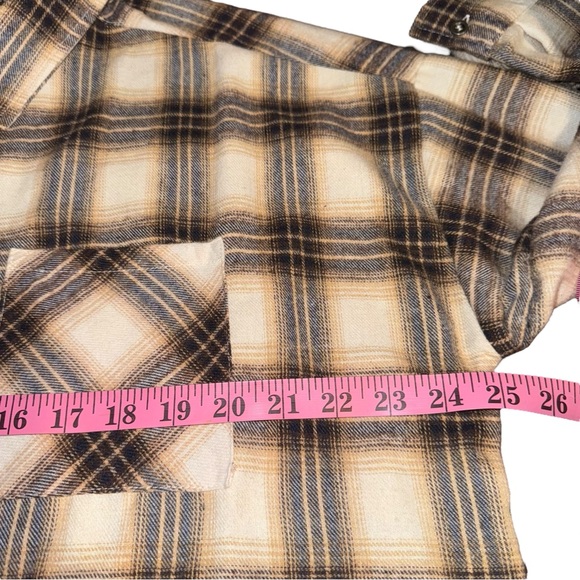 FADED ROSE CROP BROWN BEIGE & BLACK LONG SLEEVE BUTTON DOWN FLANNEL SIZE XL - Picture 12 of 17